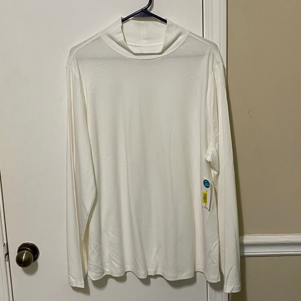 Classic Womens Mock Neck Pullover 2X White Layering Piece Spring Office‎ Casual